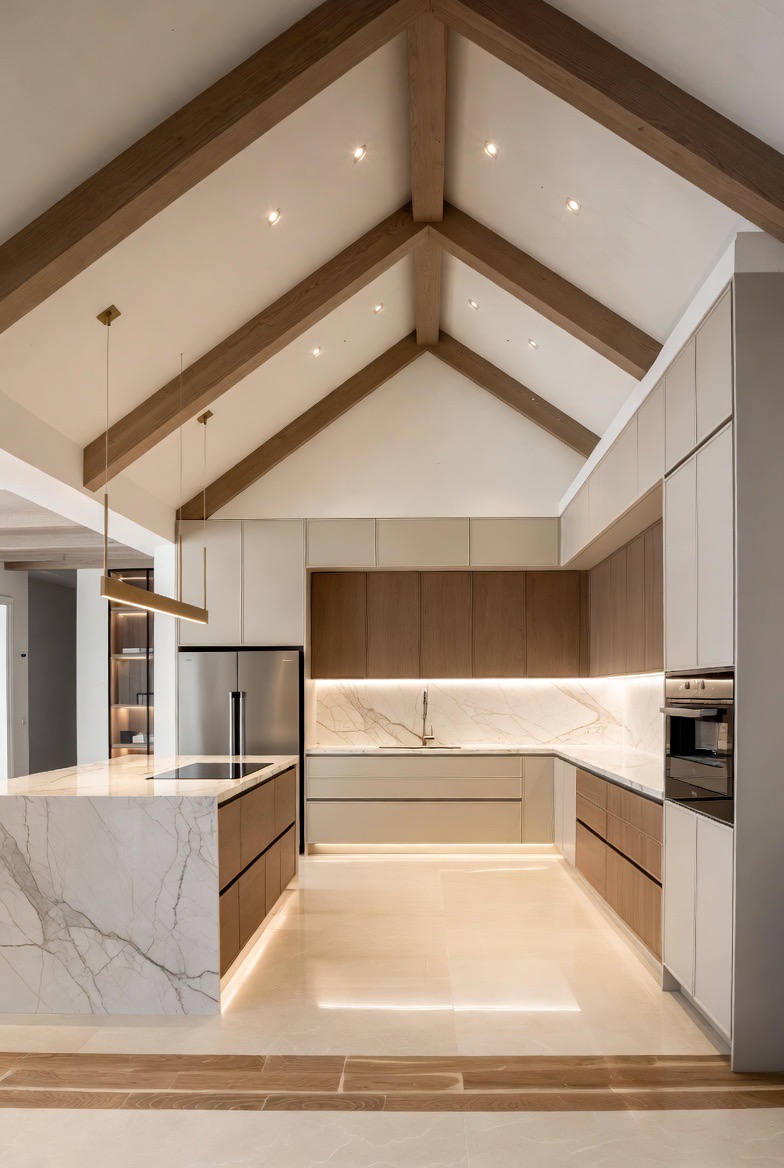 Cathedral ceiling island kitchen — Re:Room